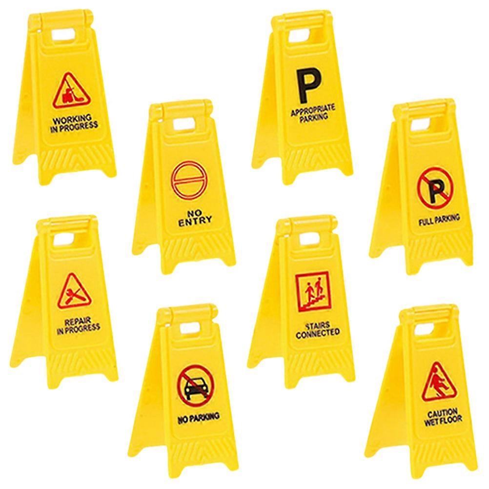 8pcs Small Warning Signs Simulation Traffic Signs Barricade Models Warning Sign Toys