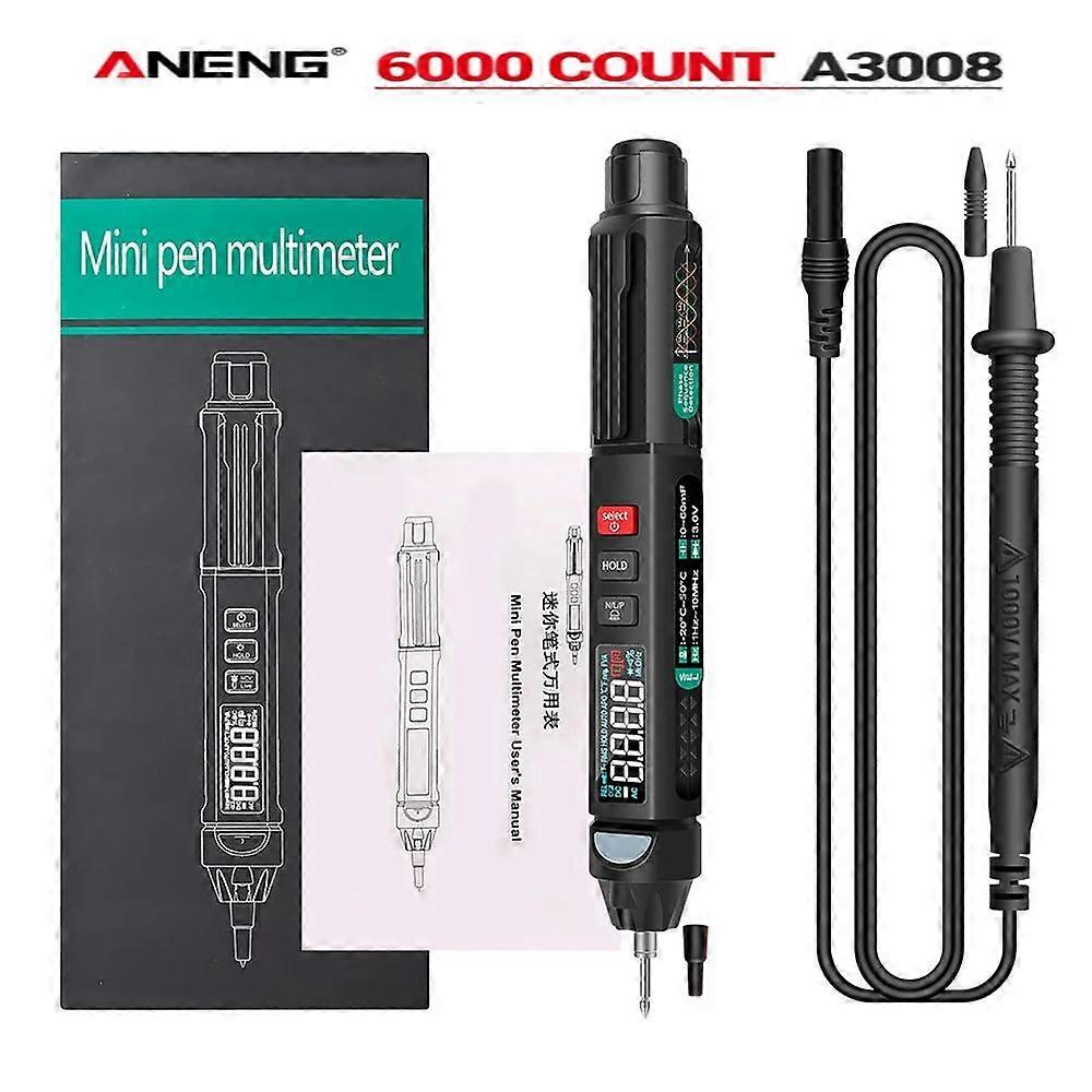 ANENG A3008 Pen Multimeter 6000 Counts Digital Multimeter Meter Tester Backlight Flashlight NCV Auto-off Multiple Accessories