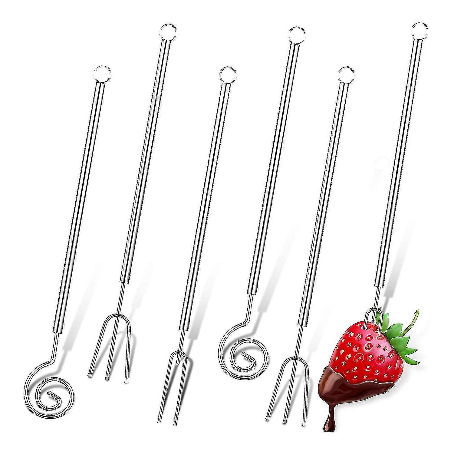 6 Pcs Chocolate Dipping Compatible Withk Set 8.3 Inch Stainless Steel Fondue Compatible Withks Diy Candy Melts Baking Suppl