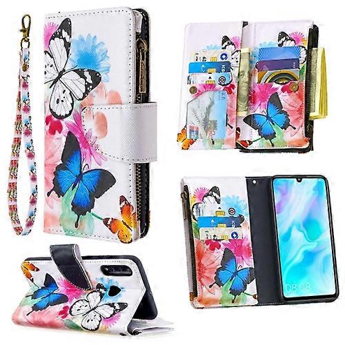 For Huawei P30 Lite Colored Drawing Pattern Zipper Horizontal Flip Leather Phone Case