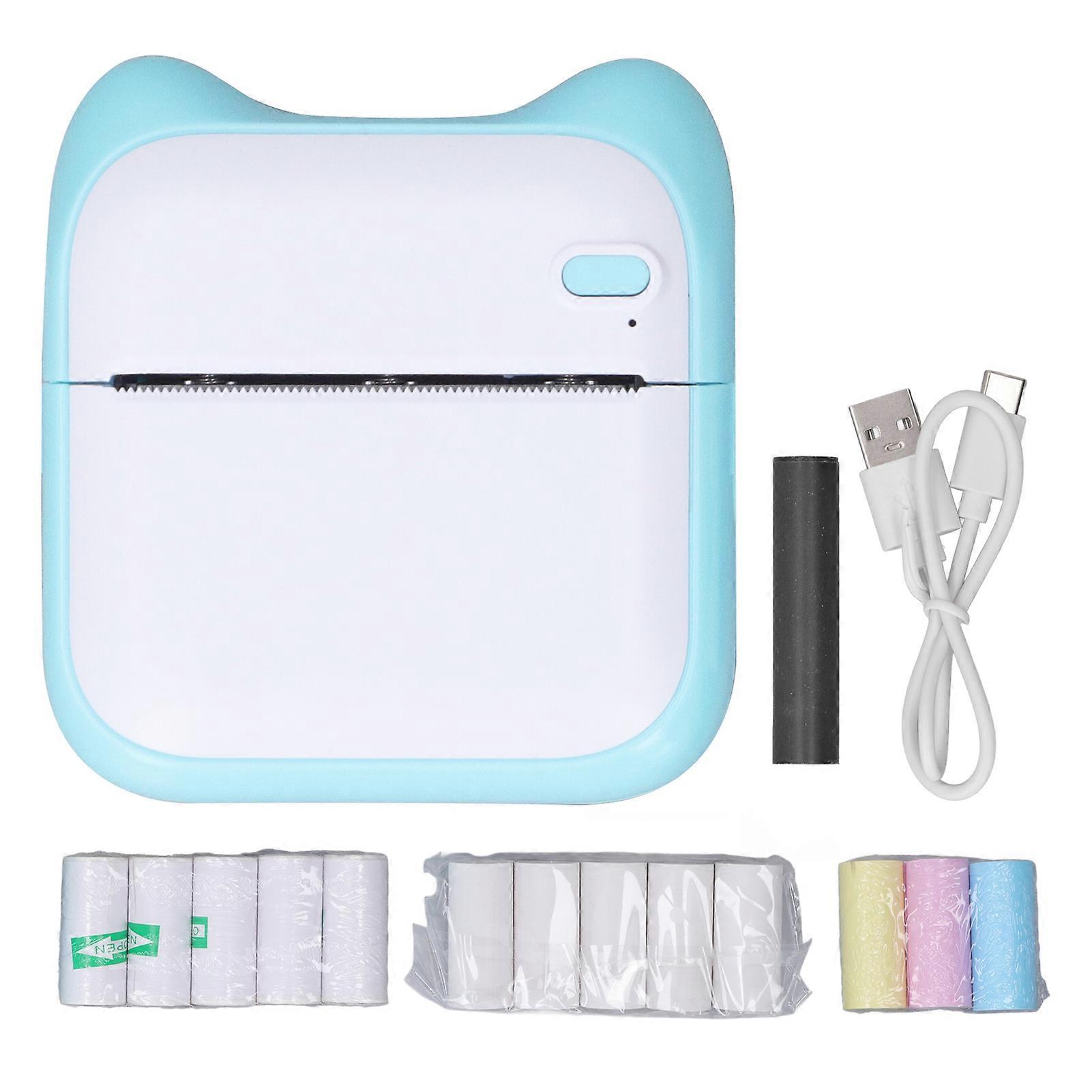Pocket Thermal Printer with 5 Roll Paper Wireless HD Print Mini Printer Sticker Maker for Learning Assistance Study Notes