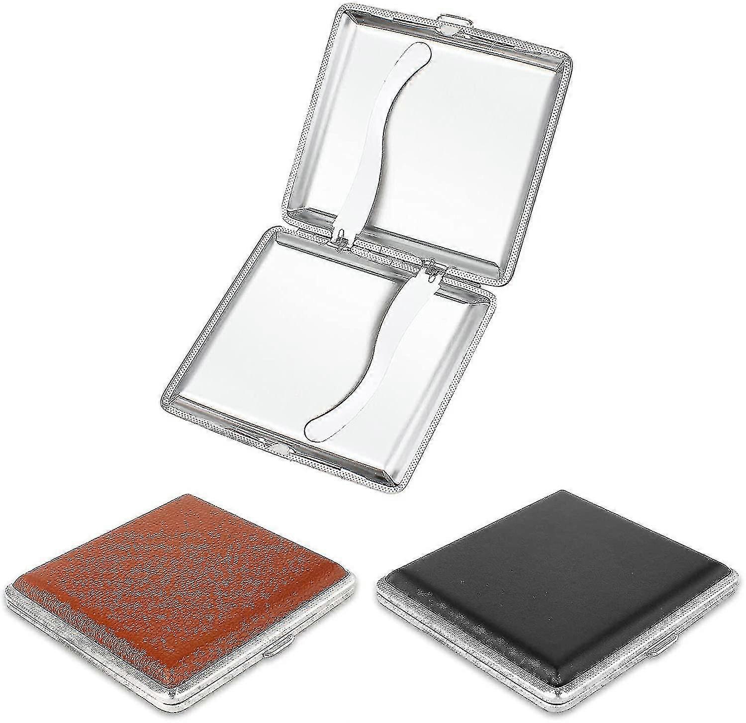 3 Pieces Leather Tobacco Box With Metal Frame Elegant Cigarette Case, Cigarette