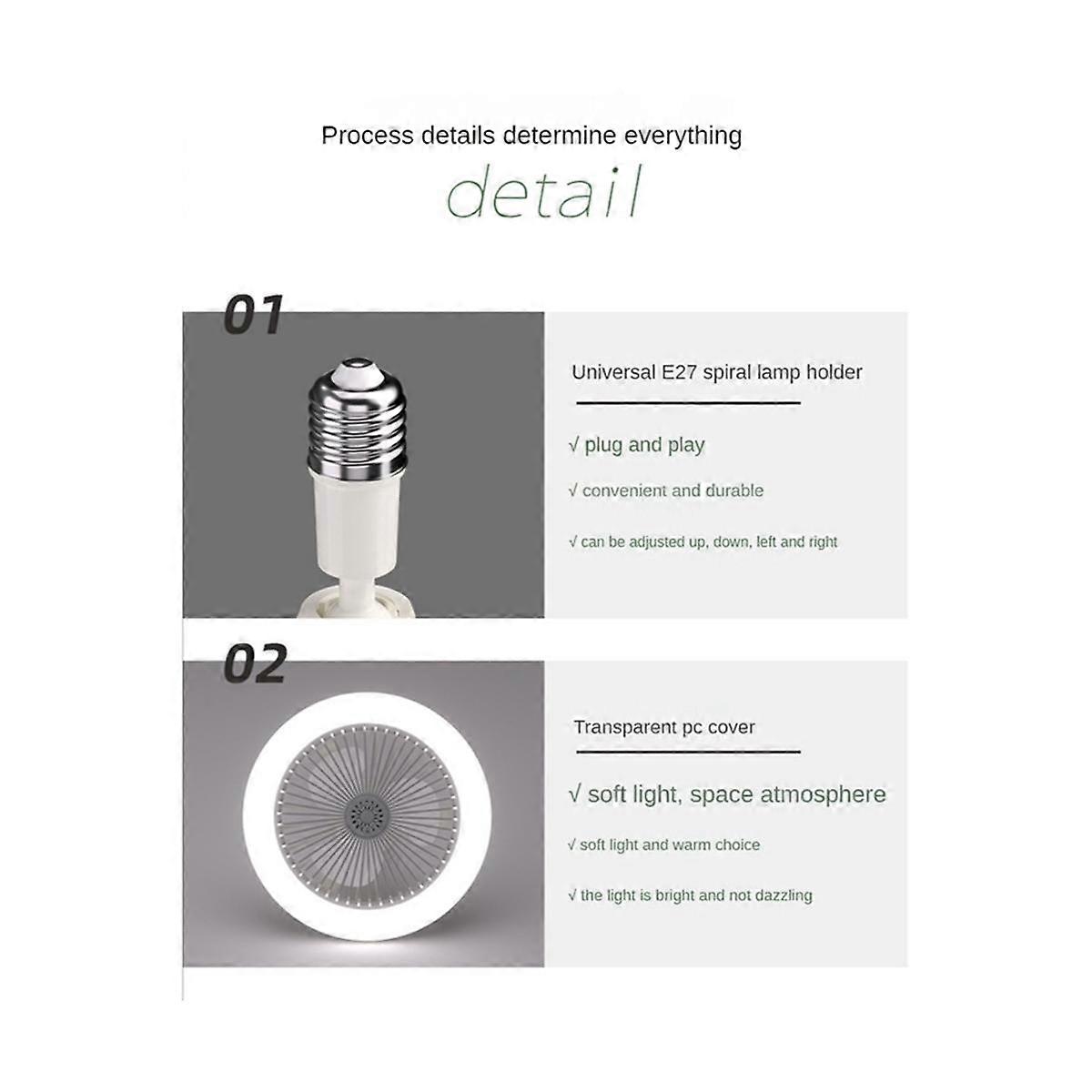 Ceiling Fan with Remote Control and Light 30W LED Lamp Fan Smart Silent Ceiling Fan E27 Converter B
