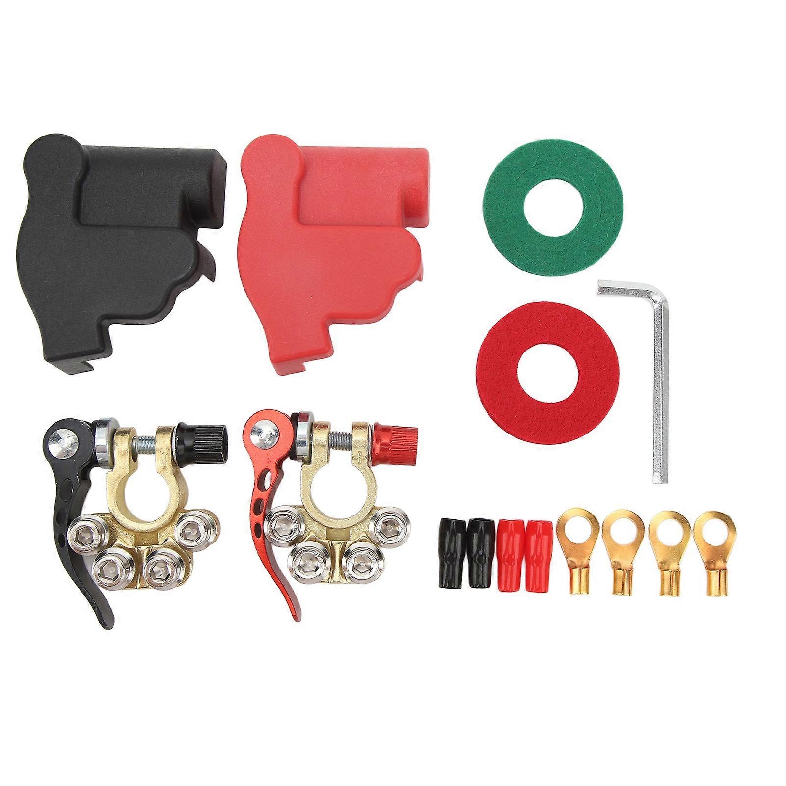 2Pcs Car Battery Terminal Connector With 4 Terminal Black Red Boat Trailer Clamp Connector for SAE Or JIS Type A Post
