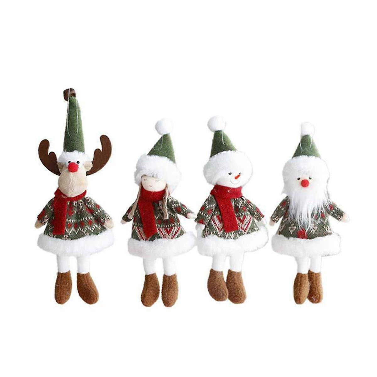 4PCS Christmas Decoration Fabric Doll Small Figurine Pendant Plush SantaClaussnowman Christmas Tree