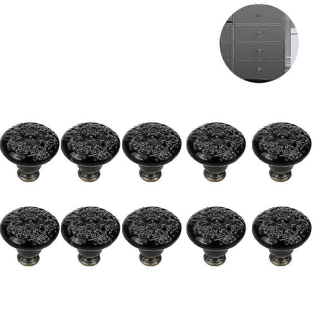 10 Pieces Ceramic Knobs,vintage Cabinet Door Knobs,drawer Knobs,ceramic Door Knobs(black)