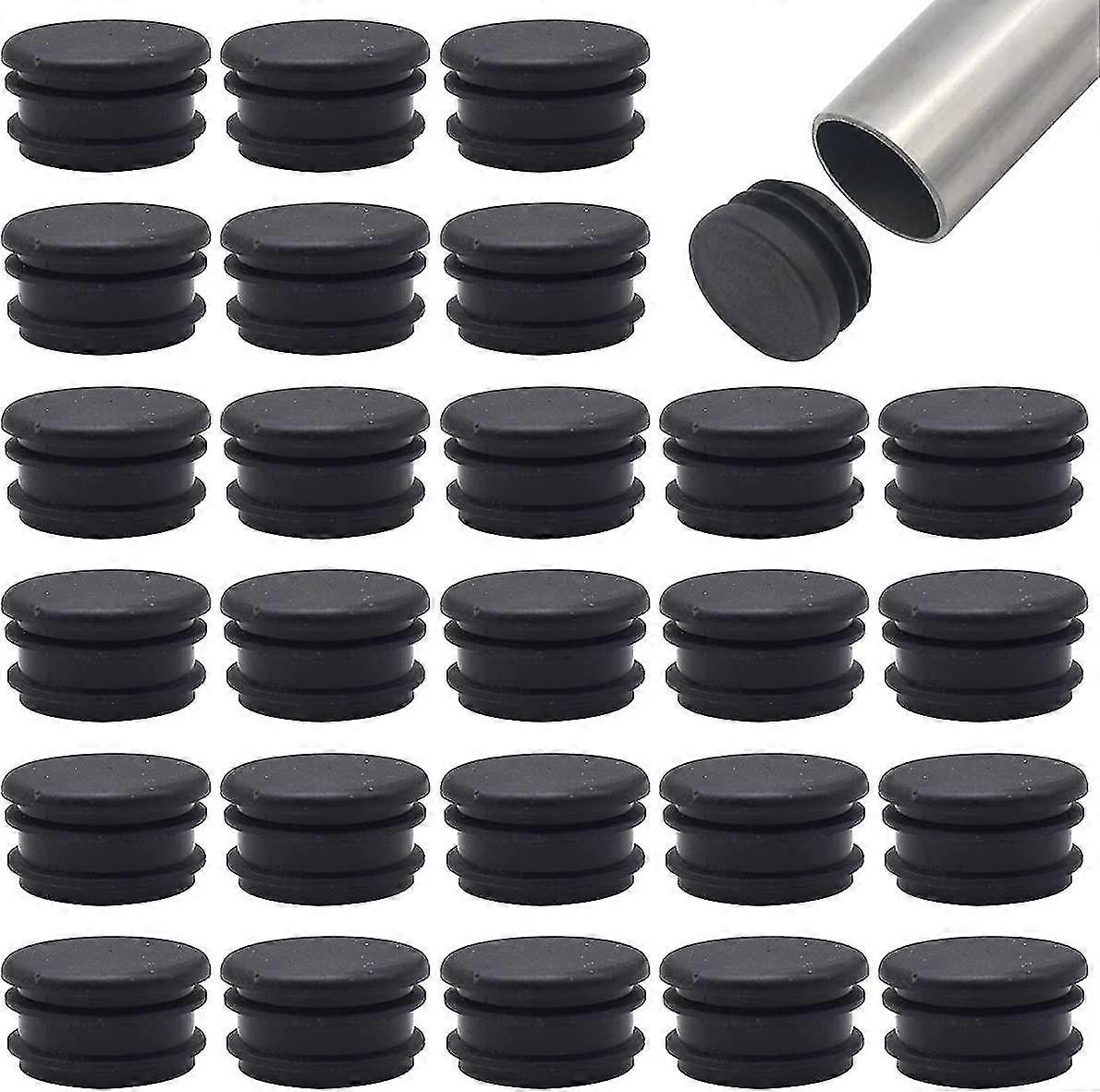 30Pcs Pipe Plug Round End Cap Round Pipe Ribbed Insert End Cap Plug Black