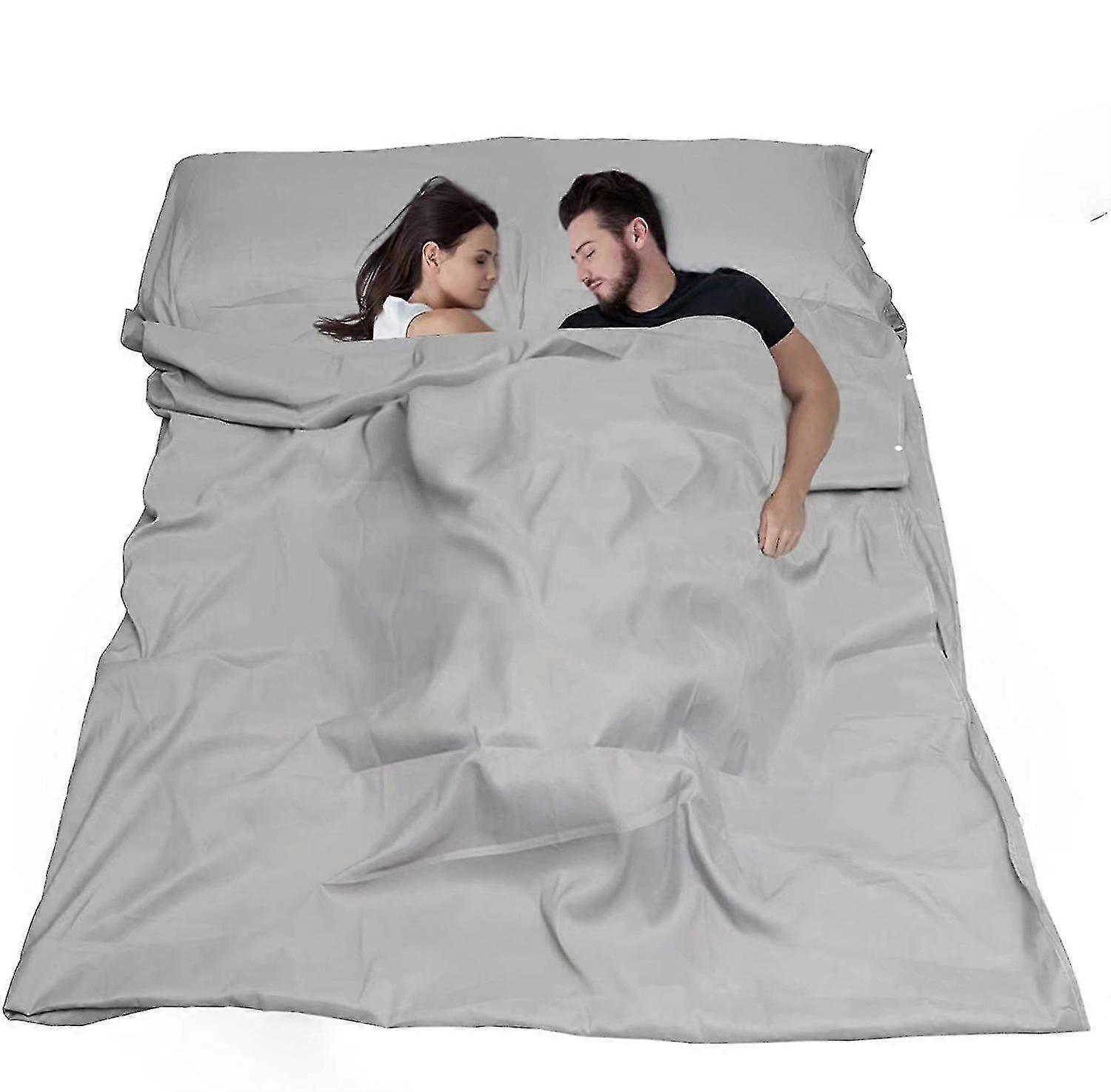 ultralett sovepose 180 x 210cm dobbel sovepose ark, mikrofiber kompakt sovepose Qyroadwolf