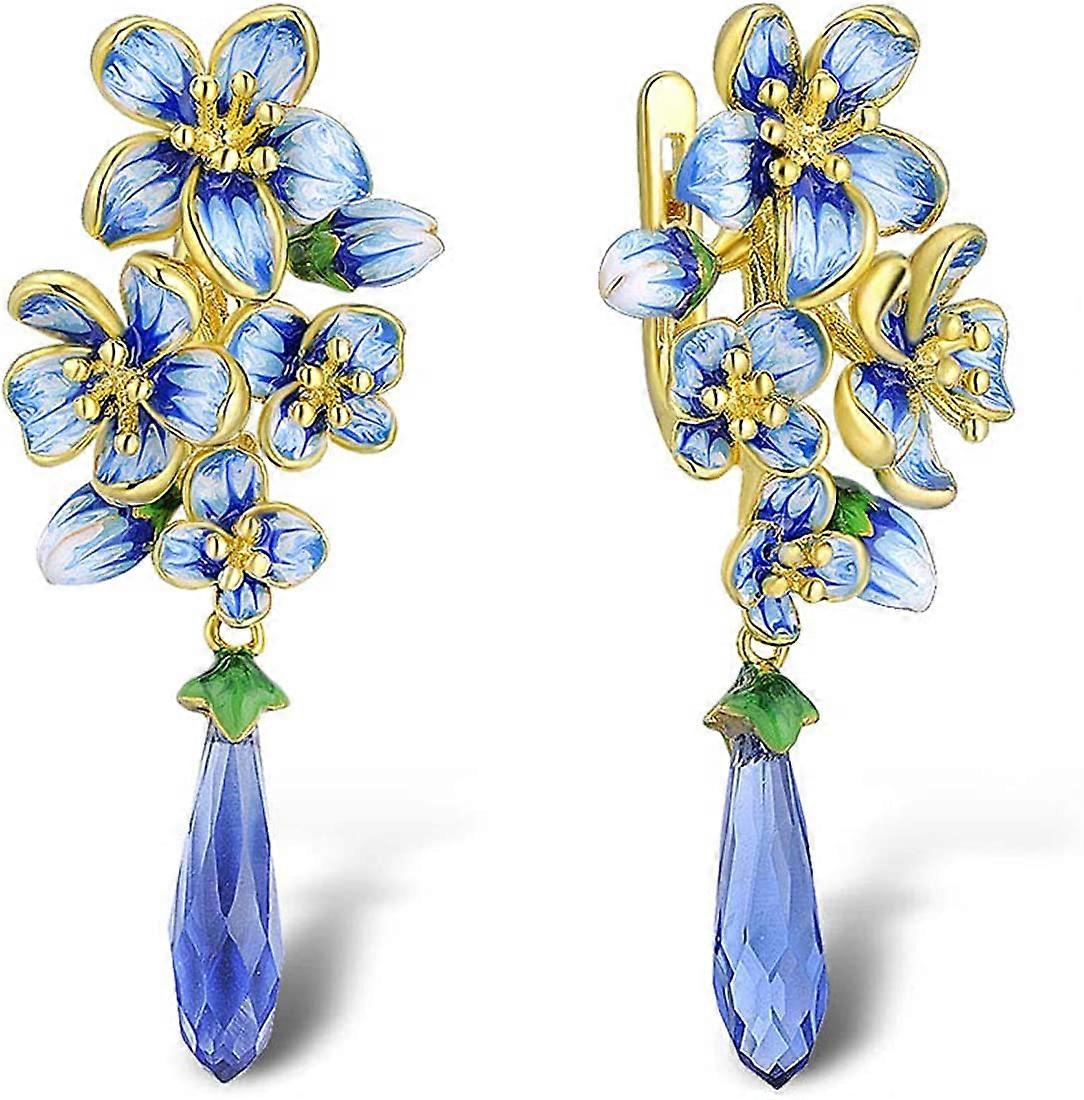 Sterling Silver Gemstone Enamel Flower Earrings