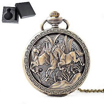 Vintage Pocket Watch Quartz Pocket Watch with ChainThree Horses, Roman Numeral Pocket Watch Antique Pocket Watch for Men Women Dad Birthday Party