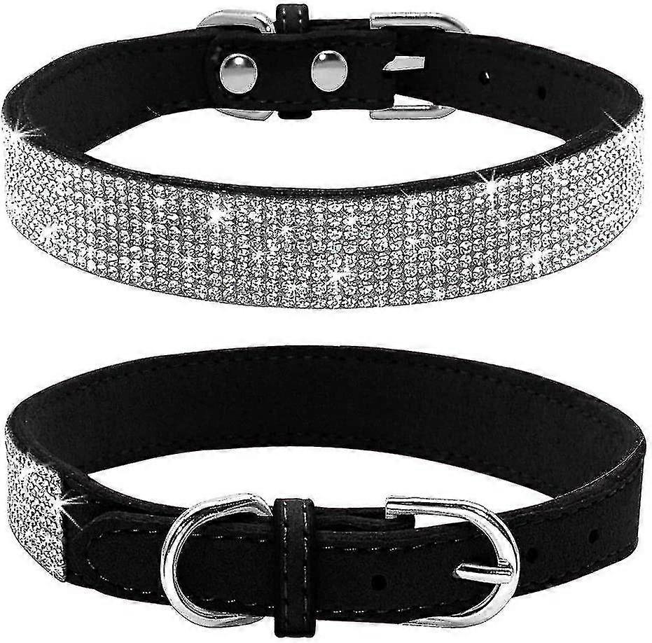 حجر الراين طوق، لطيف المبهر تألق لينة جلد الغزال القط حجر الراين طوق كريستال الماس الأليفة جرو طوق (xs، أسود) (haoyi) أ