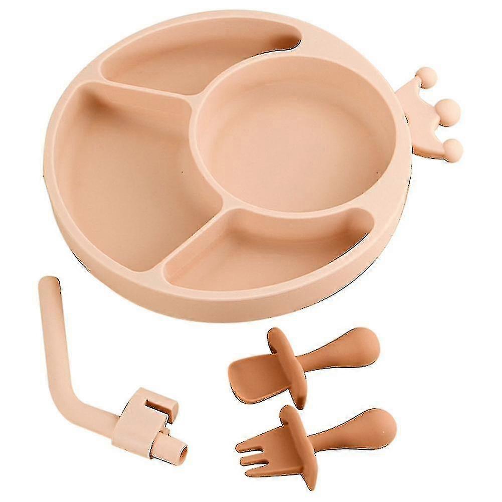 Feeding Set,silicone Divided Plate With Suction,spoon,fork Set 2