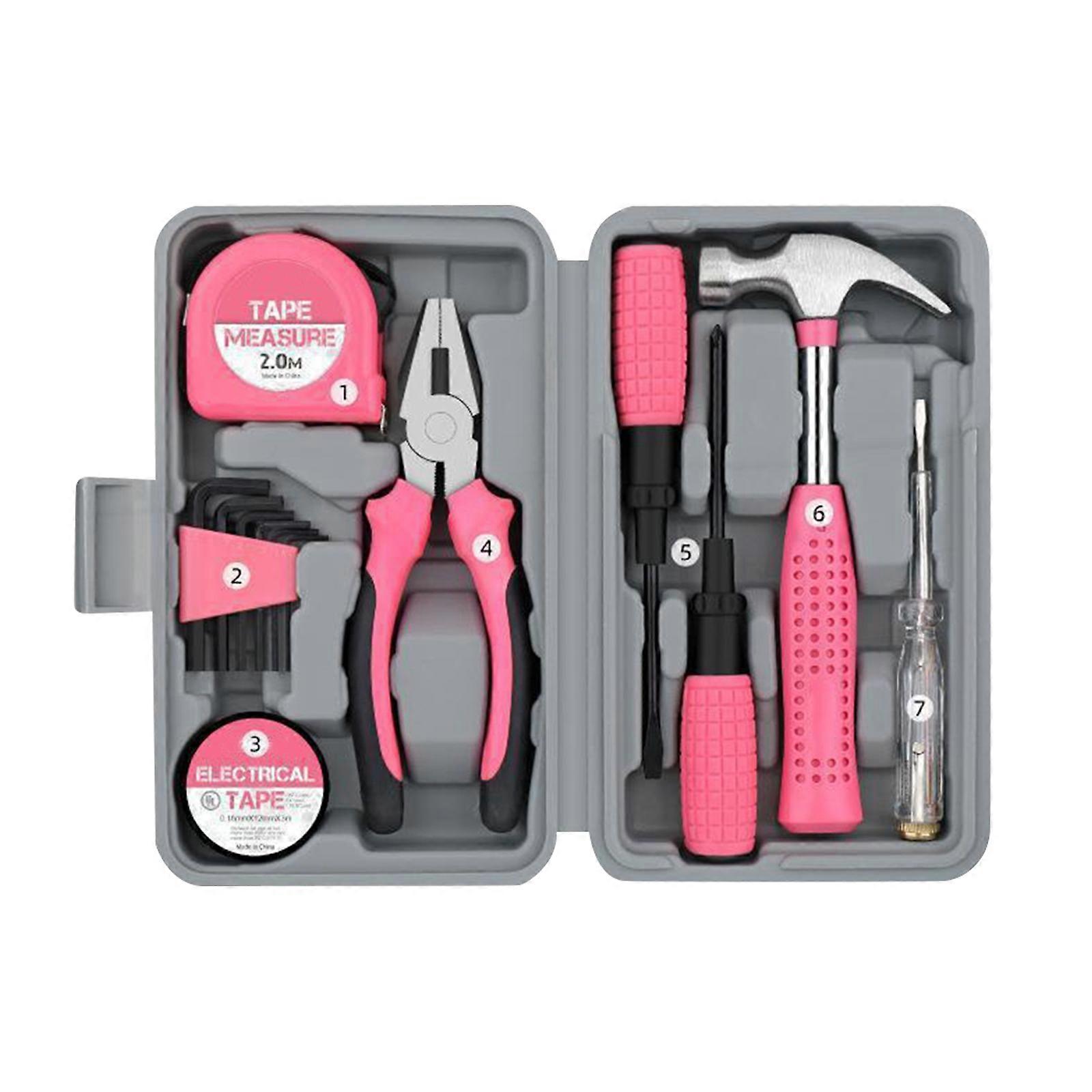 13/24pcs Household Repair Tool Kit Multi-purpose Pink Home Hand Tool Set With Storage Case Durable,100% New
