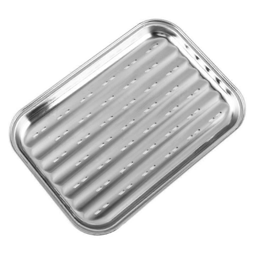 Less Steel Tray Rectangular Grilled Plate With Holes Ed Rice Plate Punng Non-stick Barbecue Plate