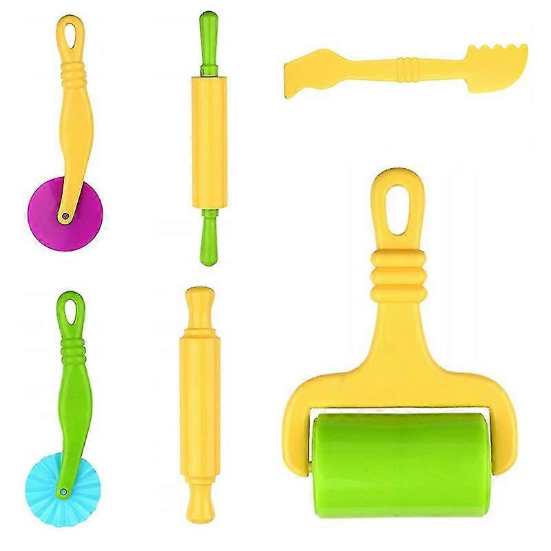 Clay Modelling Tool Kit Dough Rollers Molds Cutters Plastic Toy (Random Colors) (6pcs)