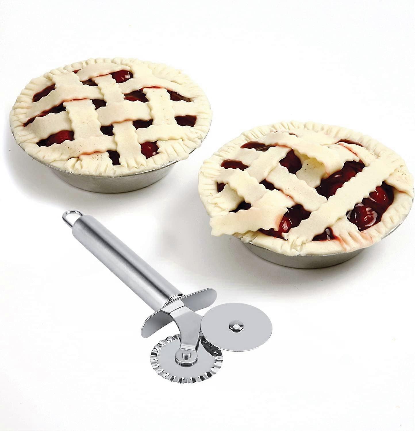 Multi-function stainless steel two-wheel pizza cutter, safety cake knife for home cooks(1pc)
