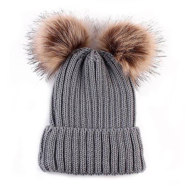 Hattull sticka Bobble Ski Cap Vinter Varm stickad Hatt (gery