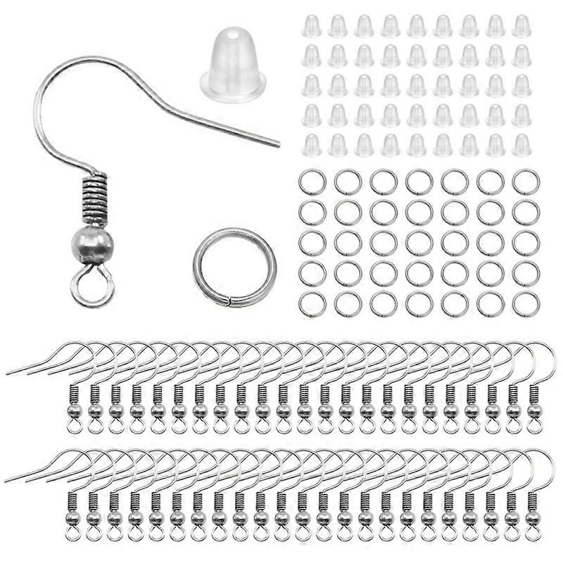 Hypoallergenic Earring Hook Kit Ear Wires Fish Hooks Open Jump Rings Earplug Kit