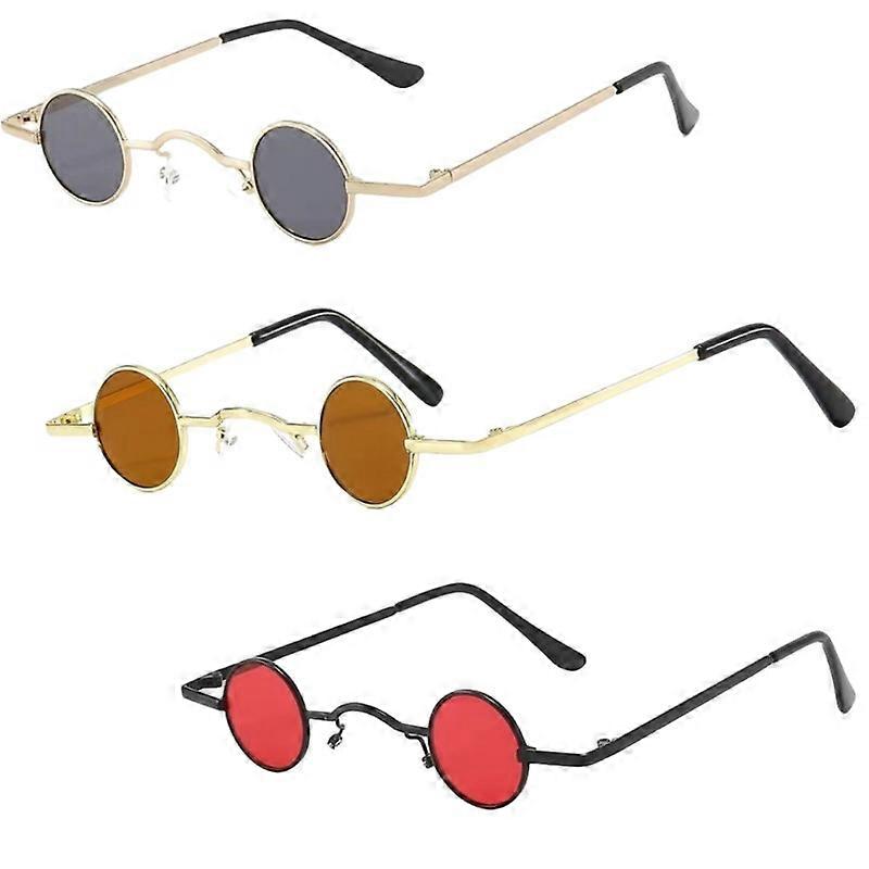 3pcs Retro Mini Round Small Framed Sun Glasses