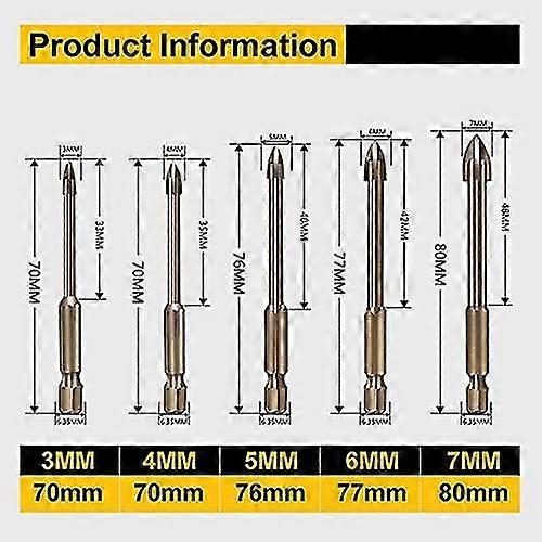 Efficient Universal Drilling Tool,3-7mm Triangle Drill Bit,multifunctional Cross Alloy Drill Bit Tip High-performance Utility Tools For Woodworking 5p