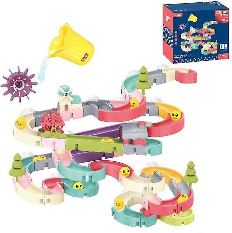 Little yellow duck slide toy building block toy bath toy bathtub ball track assembly set