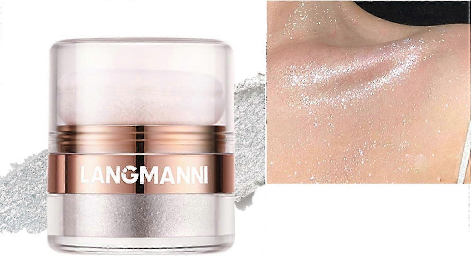 Glitter Body Highlighter Powder, Body Shimmer Sparkle, Highlighter Powder for Face Eyes Body with Sponge head