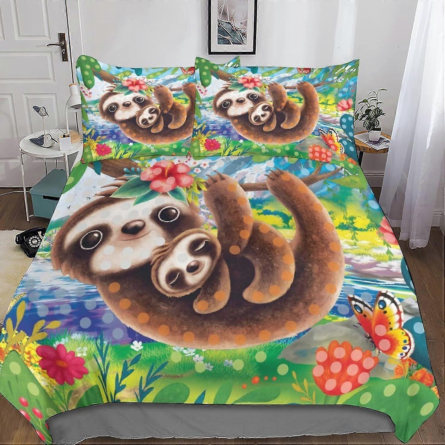 Tecknad sengångare sängkläder Set Påslakan Söt sengångare mönsterbitar Mikrofiber sängkläder lämplig för pojkar och flickor dubbel