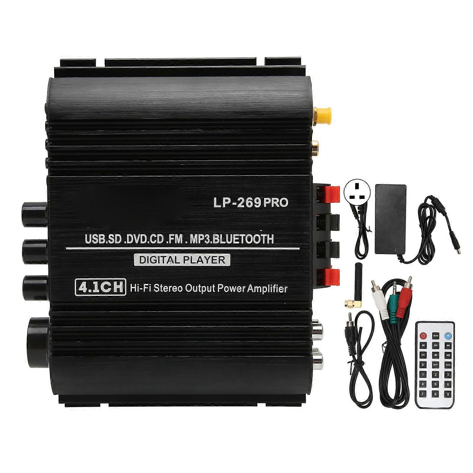 Bluetooth 5.0 Amplifier HiFi Stereo 4.1CH Lossless Multi Playback Amp Receiver System with Remote Control 100240V UK Plug