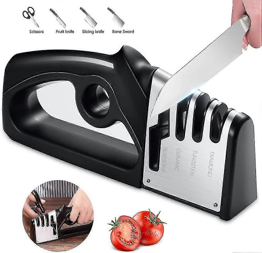 4 In 1 Kitchen Sharpener Knife Sharpener And Scissors, Professional Knife Sharpener, Knife Sharpener With Non-slip Eraser For Stainless Steel And Cera