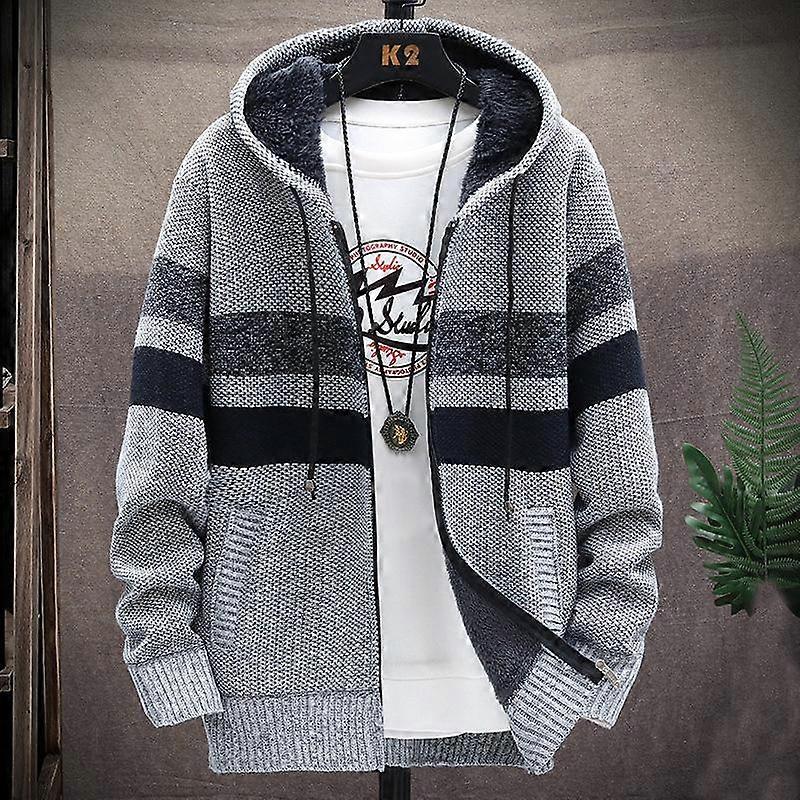 Cardigan Men Sweaters Coats Winter Fleece Knitted Sweater Jacket Warm Zipper Wool Hooded Cardigan