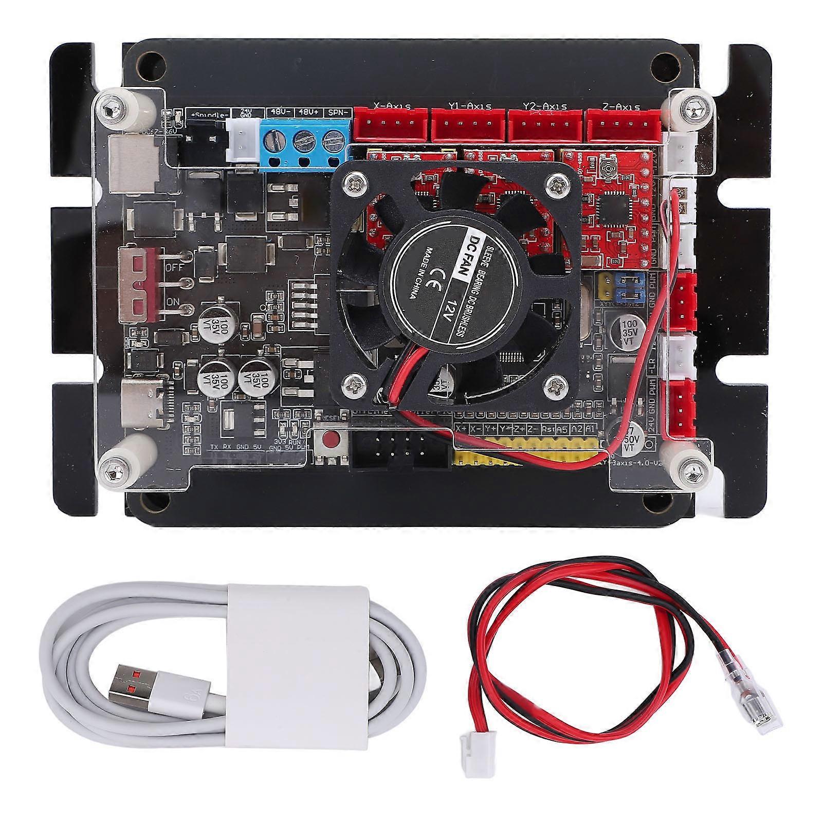 CNC Control Board with Cooling Fan, 2 Axes 3 Axes 32 Bit GRBL Controller Board for Engraving Machine Supports 300W 500W 48VDC Spindle Motor