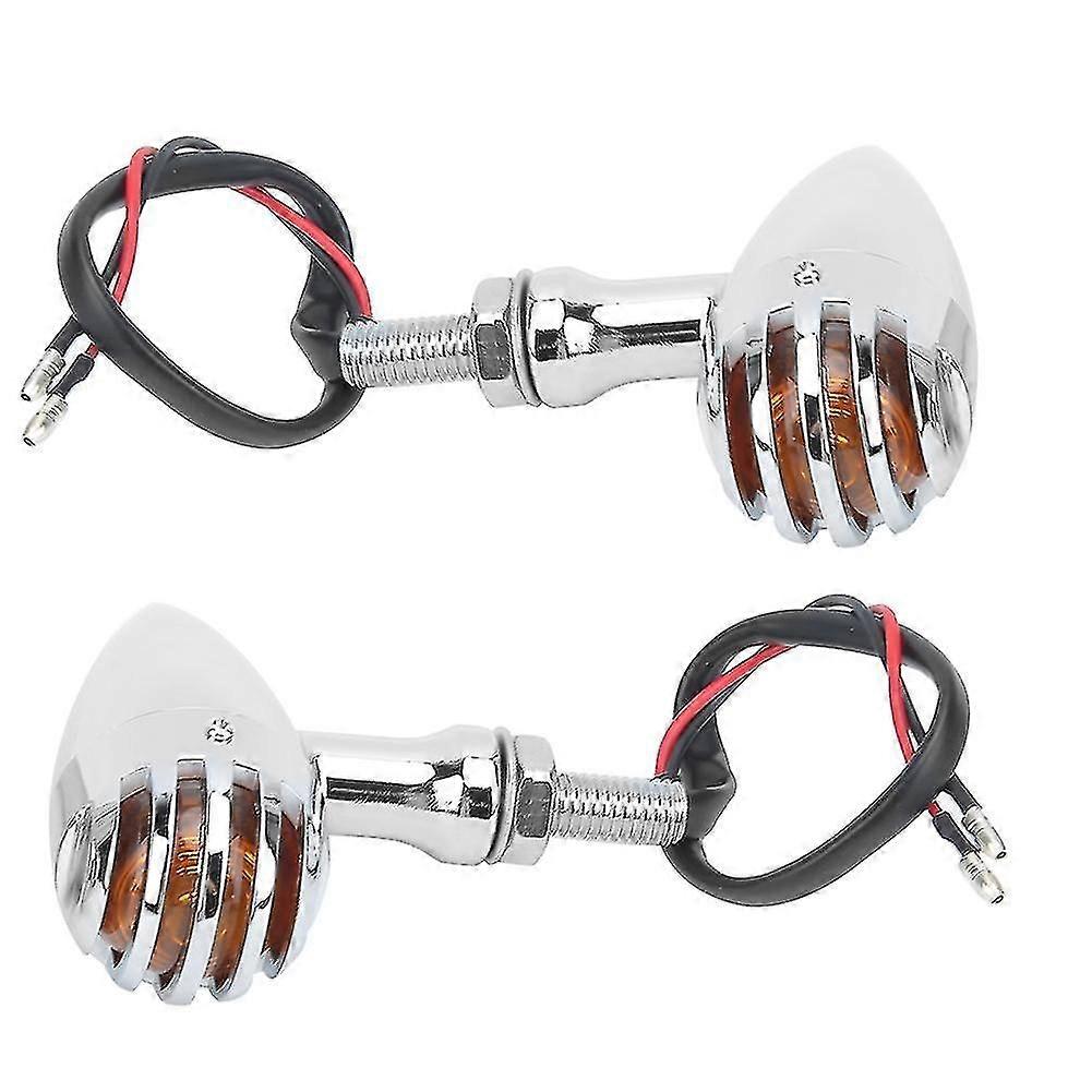 2pcs Motorcycle Retro Led Turn Signal Indicator Light With Grille Fit For Yamaha