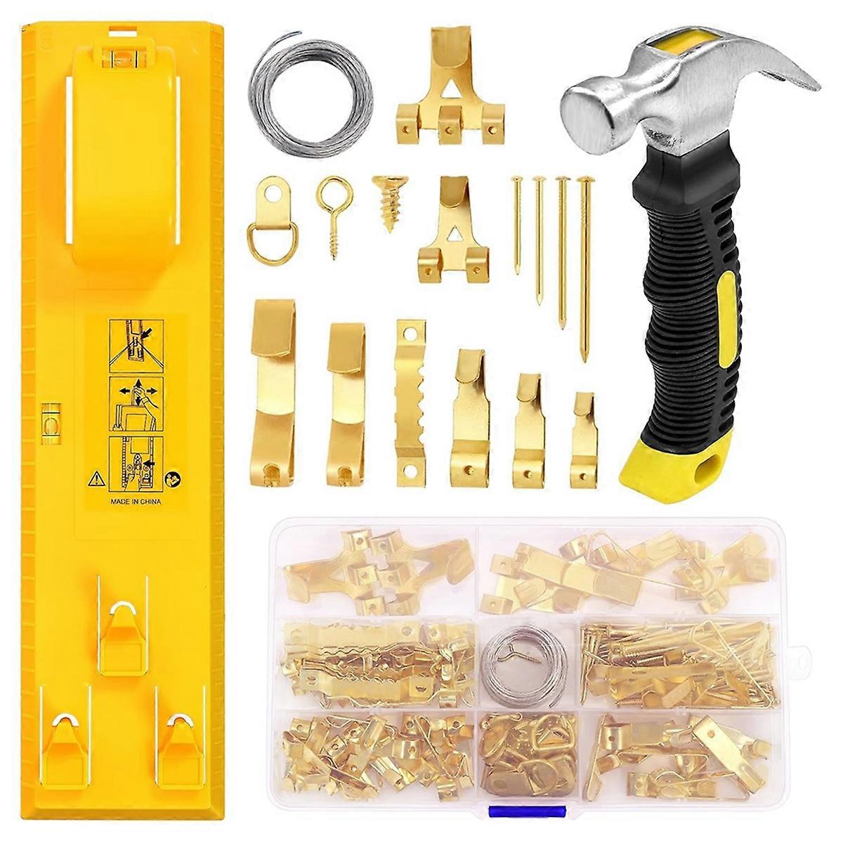 Picture Hanging Kit, Picture Frame Hanger Tool with Level Measuring Ruler, Including 226 Pcs of Wall Hanging Kit