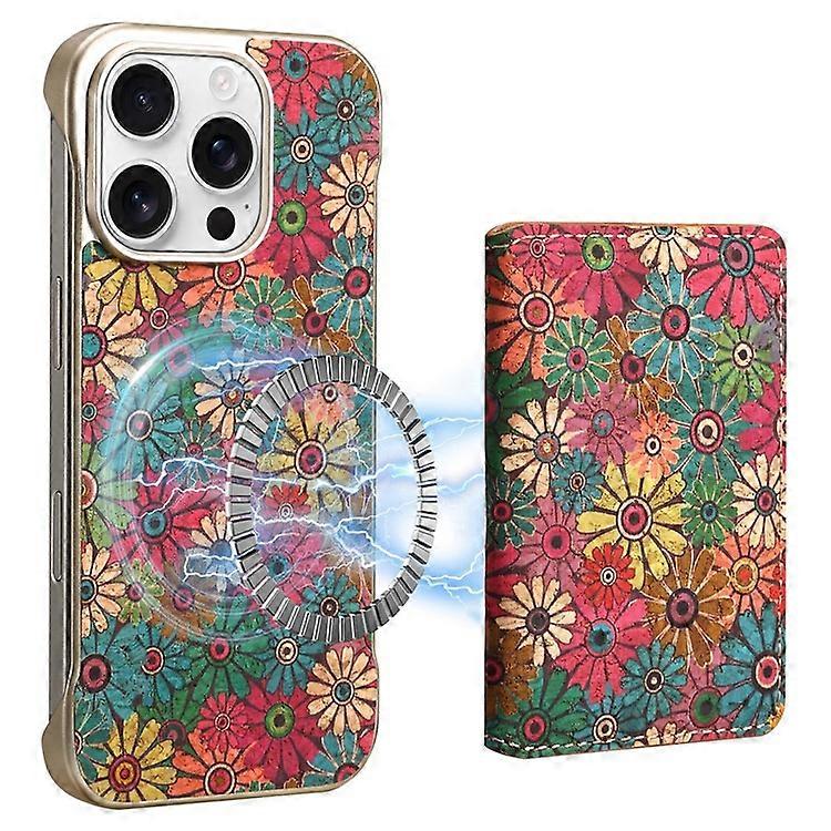 Compatible For iPhone 16 Pro Magnetic Case Compatible with MagSafe Pattern Print PU + PC Phone Cover with Card Holder