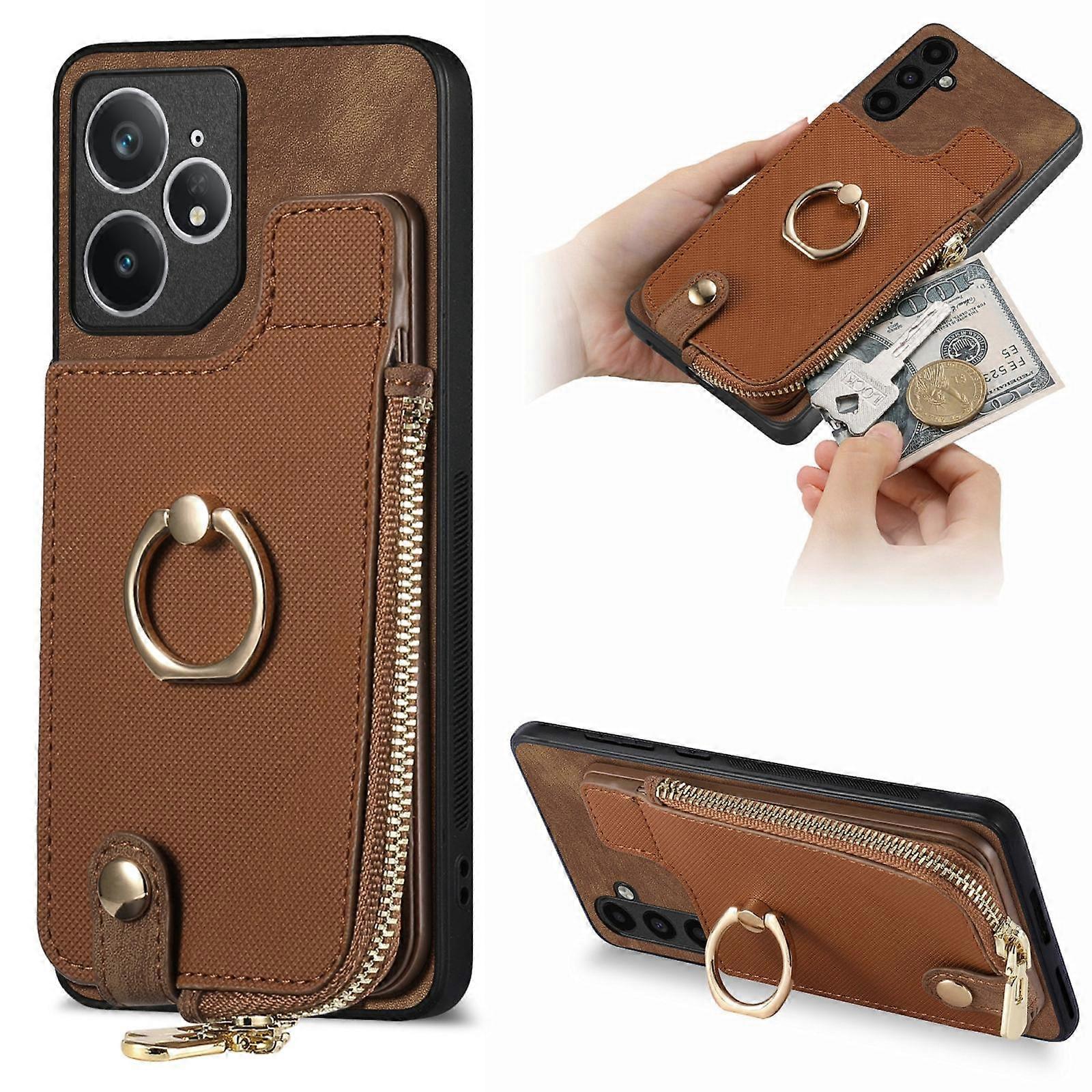 Cross Leather Ring Vertical Zipper Wallet Back Phone Case For Realme Neo7