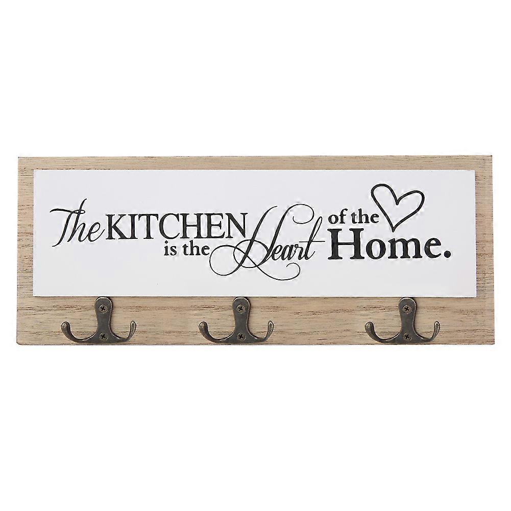 Wall-Mounted Key Holder with Three Hooks, Decorative Key Hanger Board, White Wooden Wall Decor for Home Organization