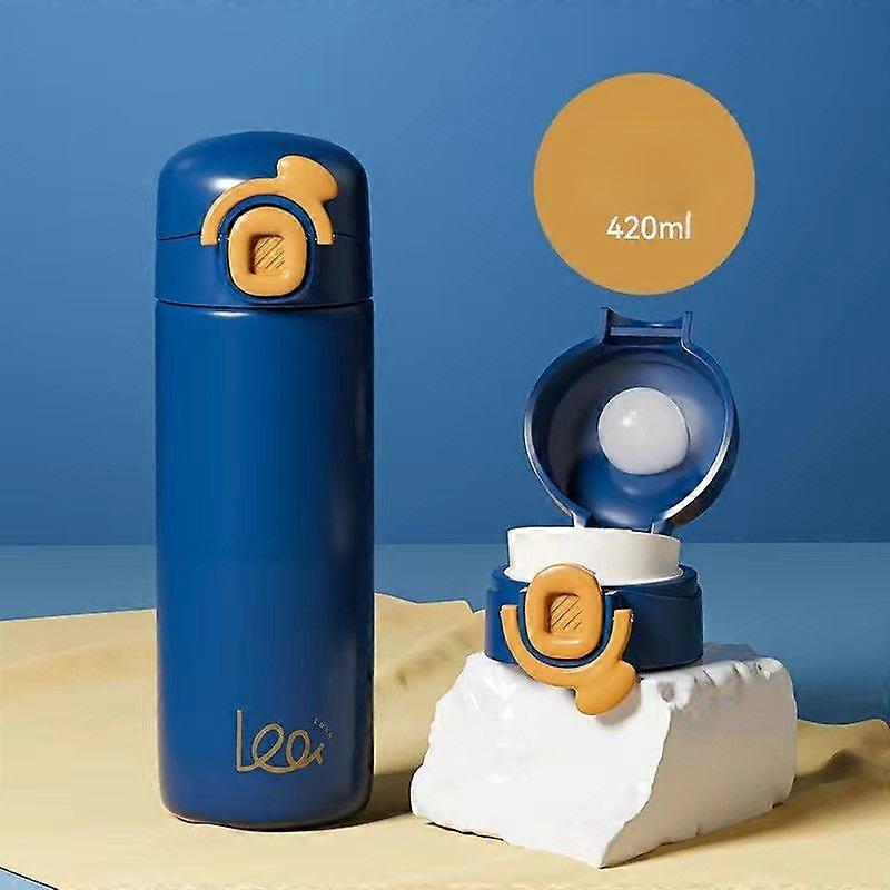 14 oz Vacuum-Insulated Stainless Steel Water Bottle with Secure Lid, Leak-Proof-Blue
