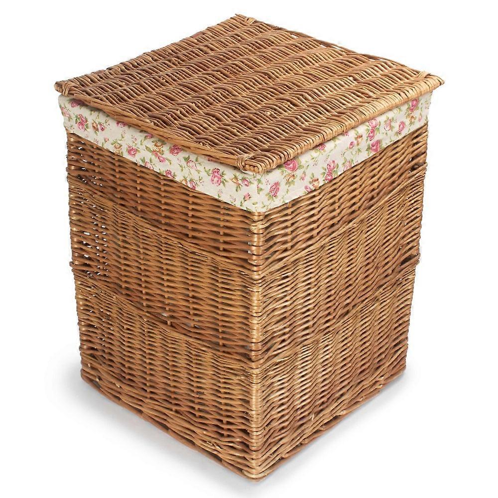 Garden Rose Lining Light Steamed Square Wicker Laundry Basket