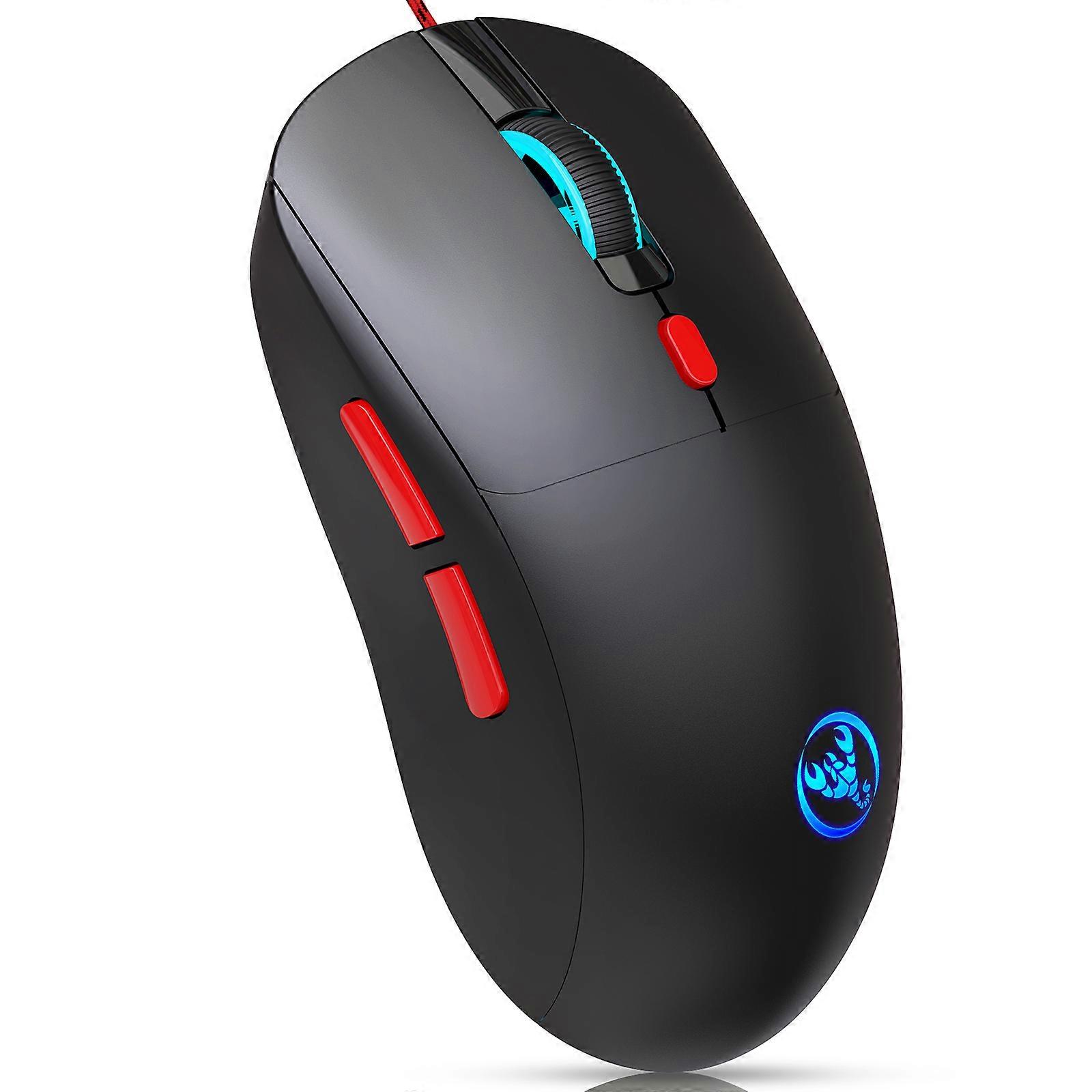 Comfortable Grip 6Button USB Mouse for Office and Gaming, 3600DPI, Durability Wire Optical Mouse for Desktops Computers  Black