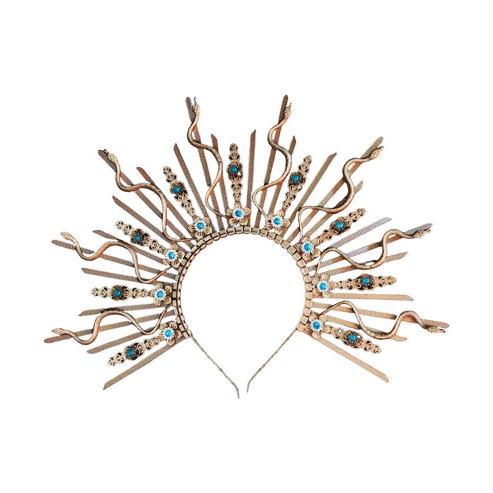 Lightweight Snake Crown Headpiece Adjustable Size Headband Suitable for Comfortable Wear at Themed Event and Weddings  gold blue