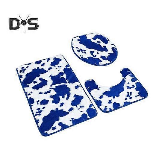 3 Pcs/Set Bathroom Floor Mat Non-slip Super Absorbent Cow Color Thickened Tufted Fall Winter Thermal Insulation Floor Carpet Toilet Cover Pad