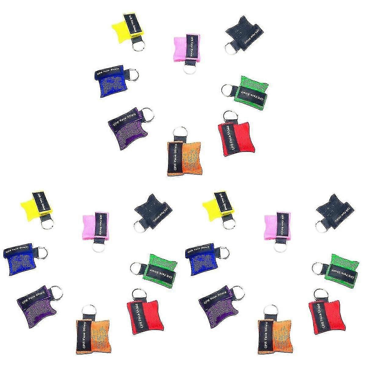24 Pcs  Cpr Mask Emergency Resuscitation Face Mask Disposable Travel Cpr Pocket Mak Keychain Ring-Yvan