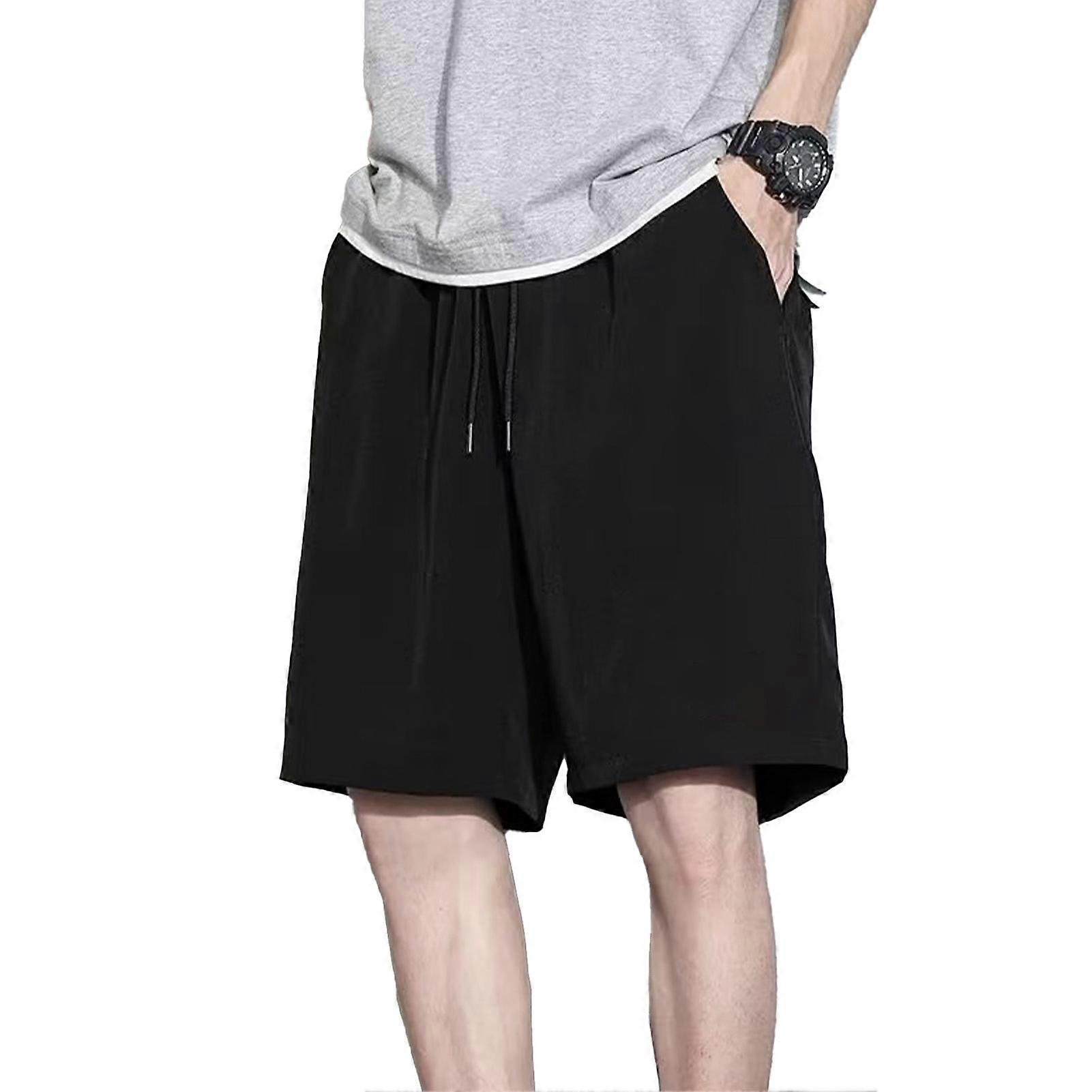 אותיות דפוס מכנסי אתלטיקה גברים מזדמנים משי קרח מותניים אלסטית אימון כדורסל מכנסיים קצרים עם כיס