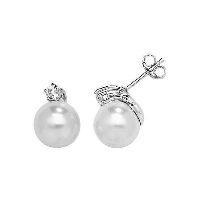 Acotis Silver Stud Earrings Pearl Rhodium Plated G51139