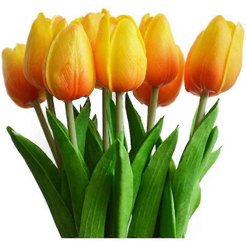 Aisiting 10 Stunning Realistic Touch Pu Artificial Tulip Bouquet With Stem-yellow