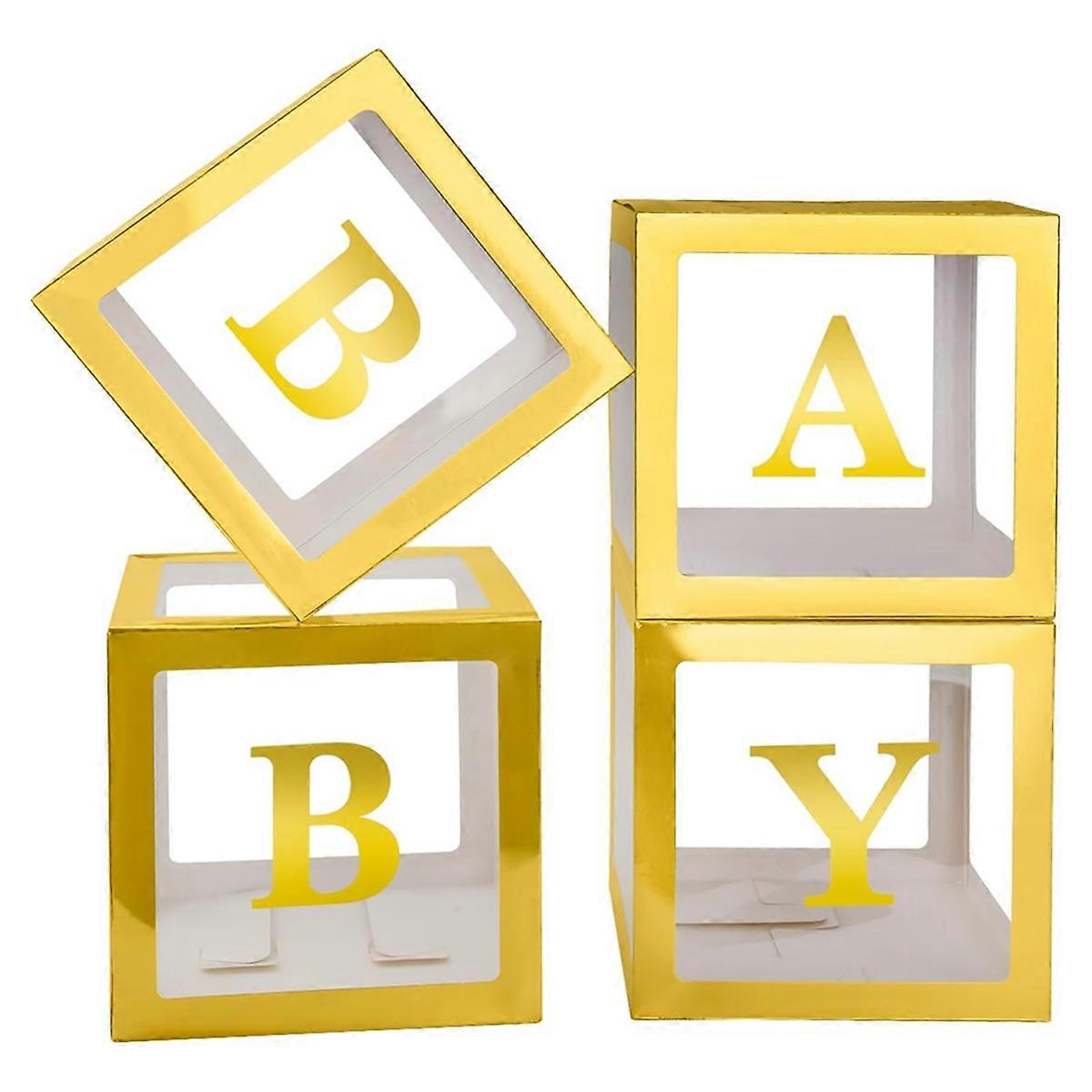 4 db-os babadoboz babaváró bulira, arany színű, átlátszó lufidoboz