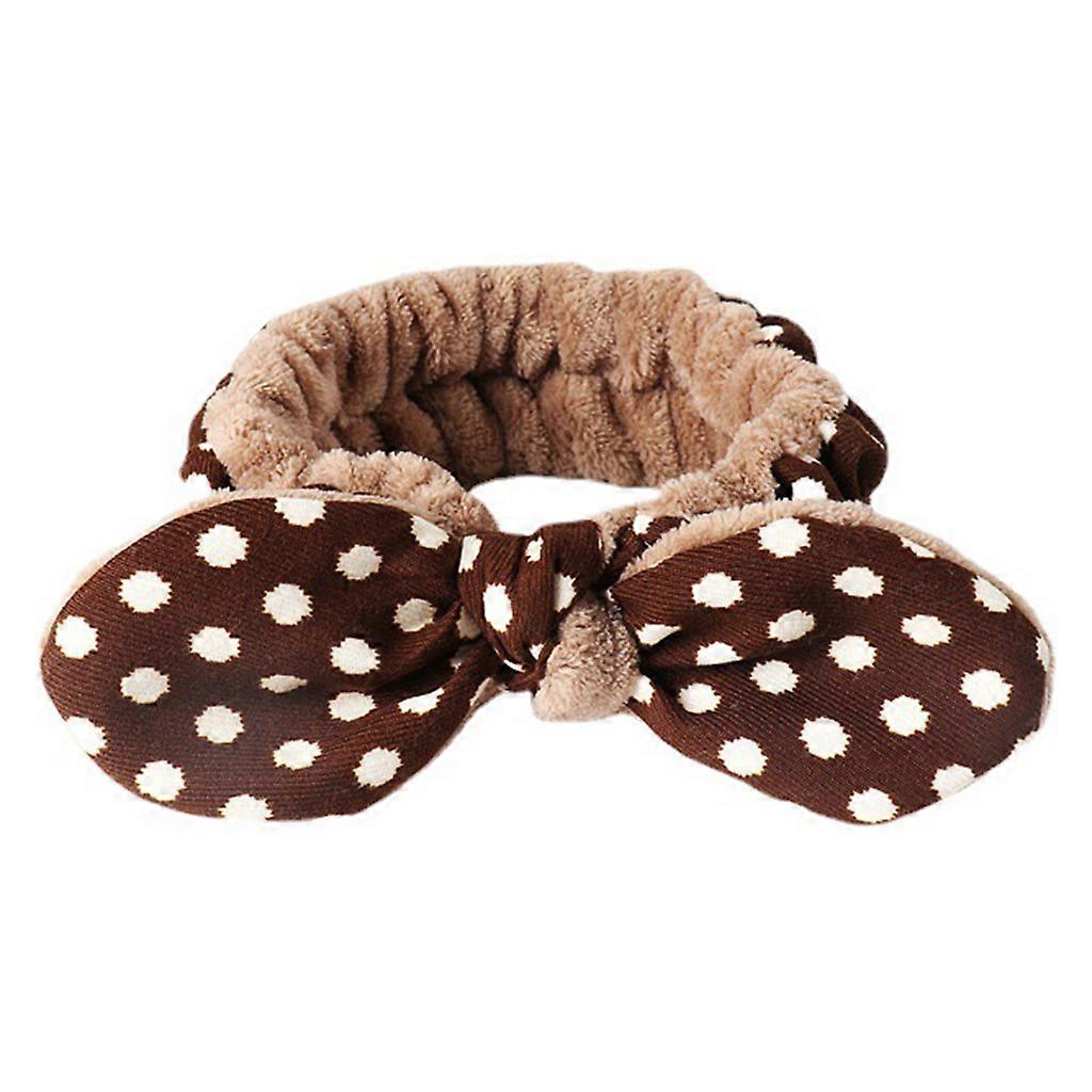 Plush Big Bows Hairband Soft Leopard Print Headband Striped Dot Elastic Non-slip Headwrap for Washing Face Makeup Tool Khaki-Dot