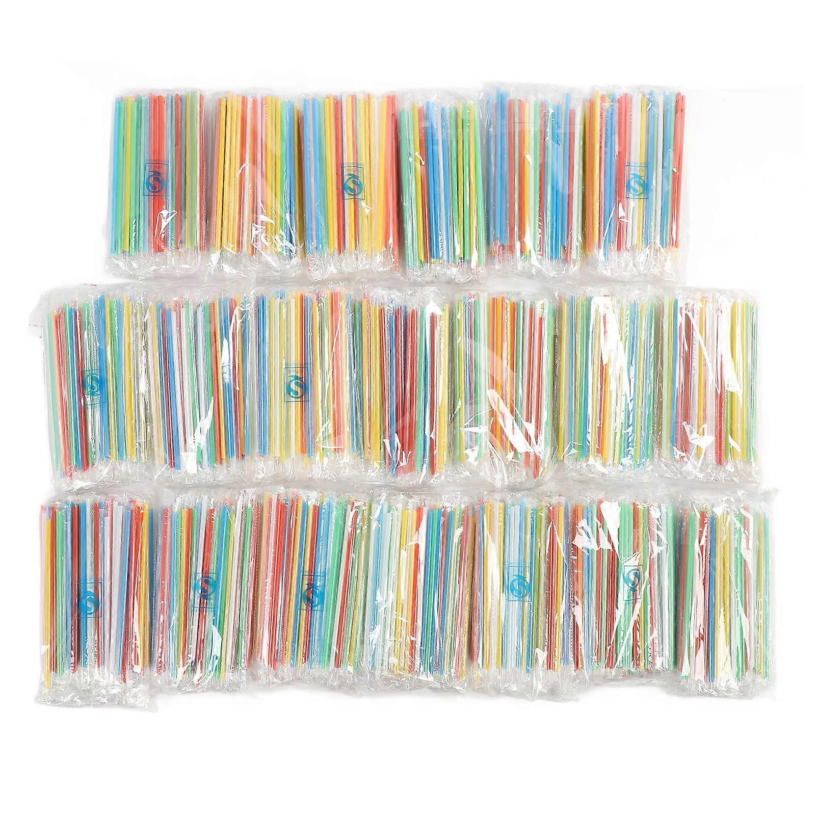 2000PCS Disposable Straws Set Plastic Straight Thin Drinking Straws for Home Party Milk Tea Juice Colorful 21x0.6cm/8.3x0.2in