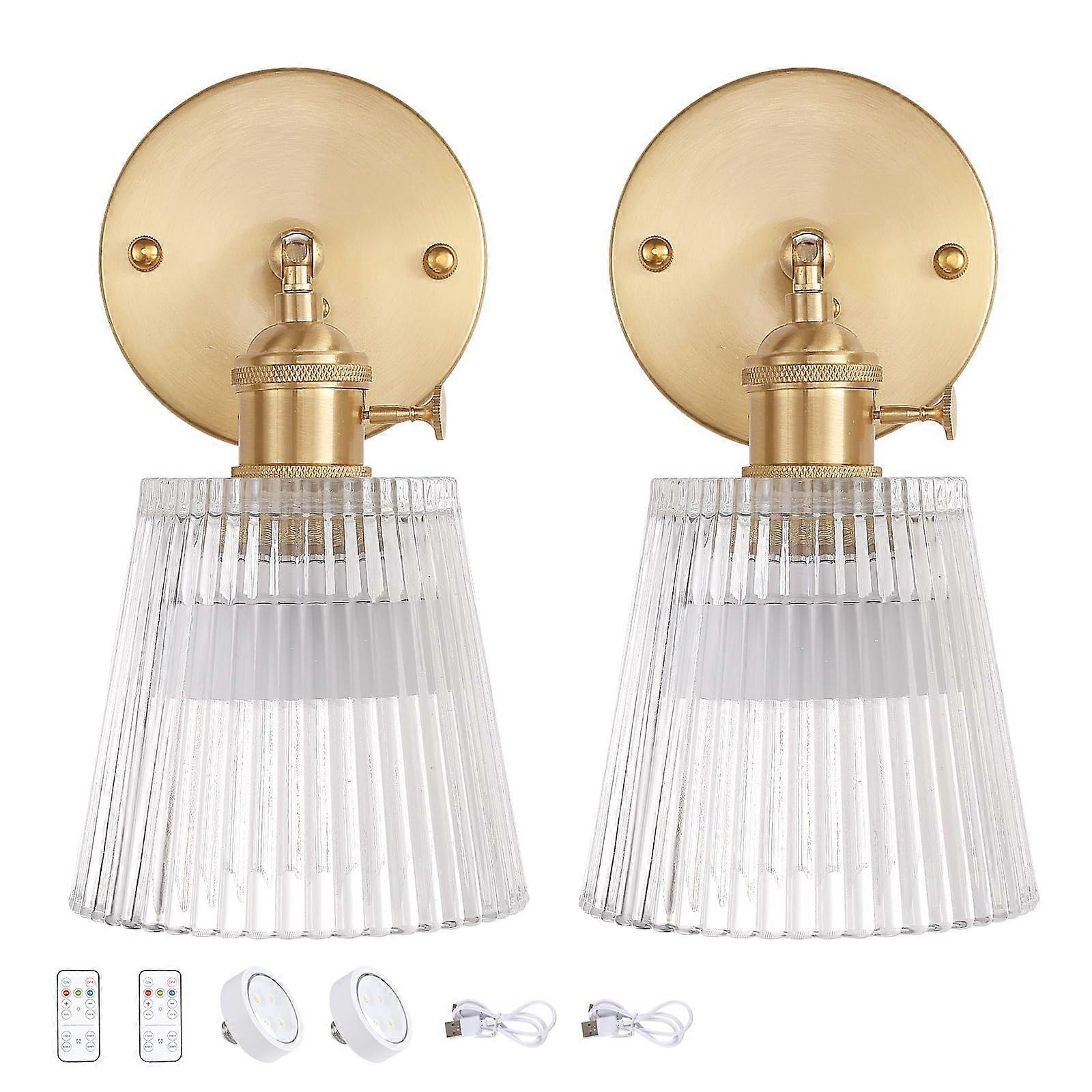 Rechargeable Battery-Powered Glass Wall Sconce - 2 Sets, Modern Design, LED Wall Lights, Easy Installation, Warm White Color