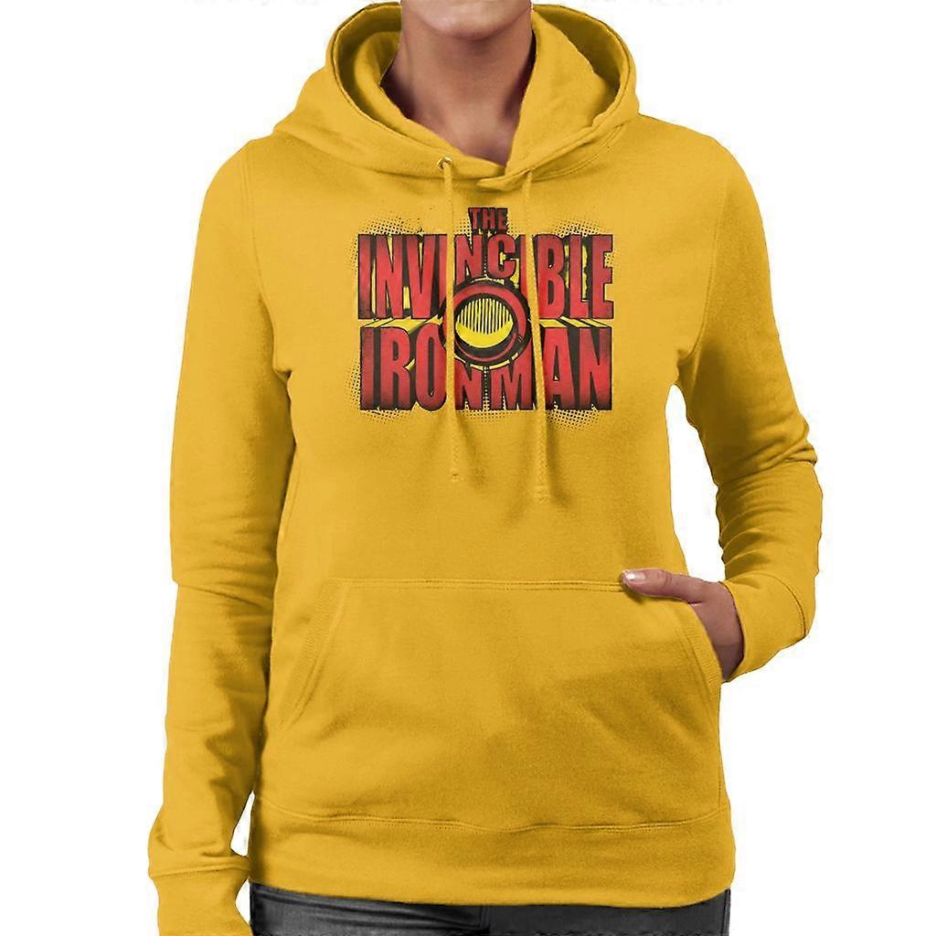 Marvel The Invincible Iron Man Chest Piece Text Women's Hooded Sweatshirt